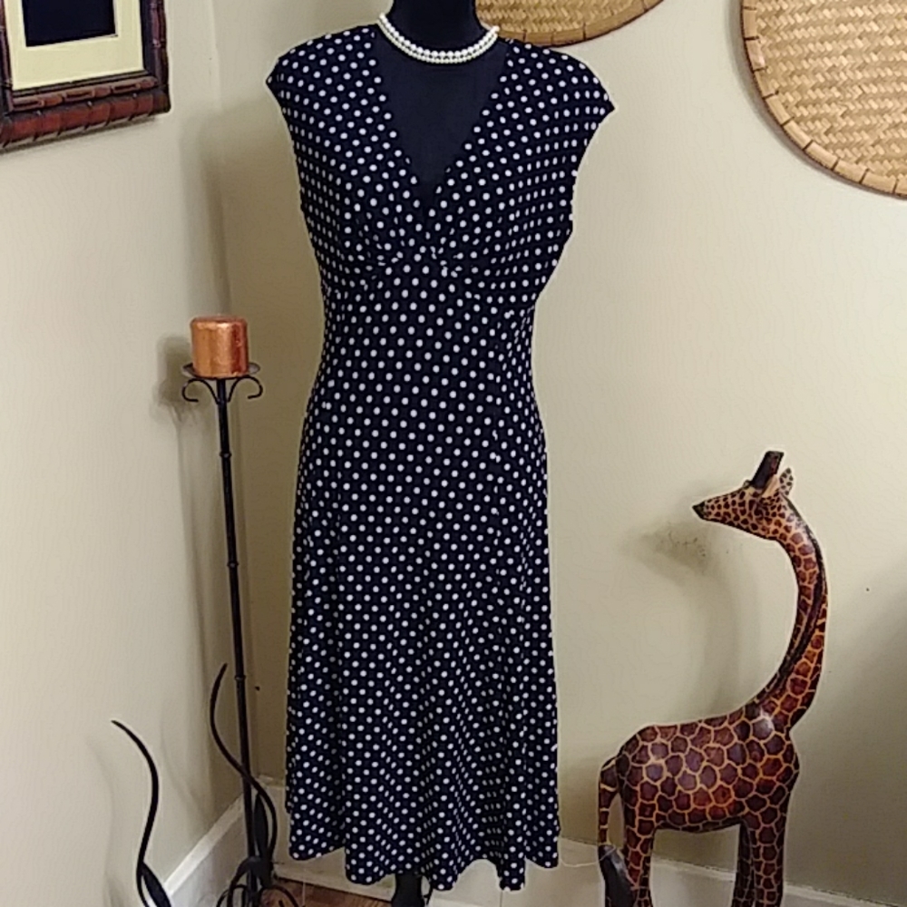 Chaps Black and White Polka Dot Dress